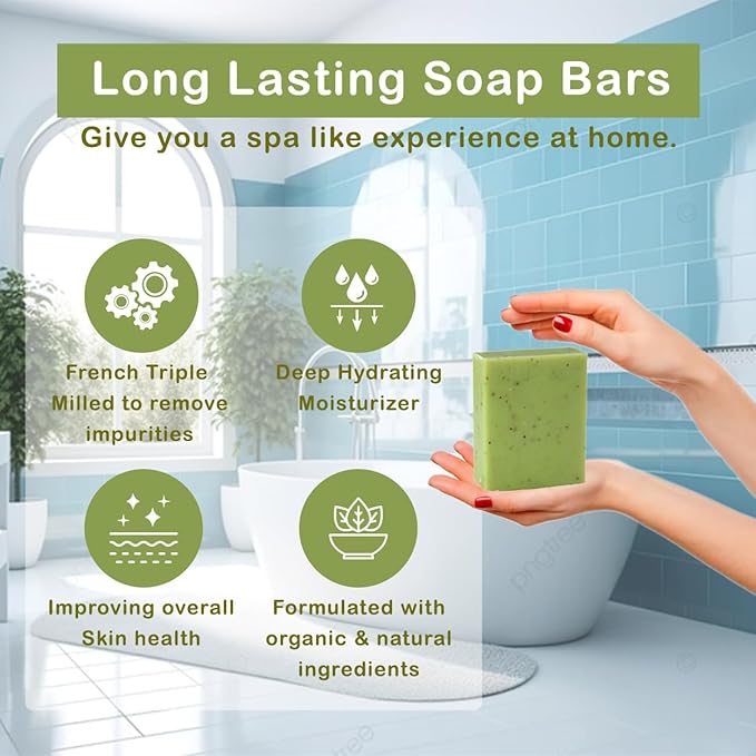 Lemon Myrtle Scented Natural Soap Bars (5 Bars), 3.5oz Moisturizing French Triple Milled Soap Bars Enriched with Shea Butter - Pure Plant Oil Bath & Body