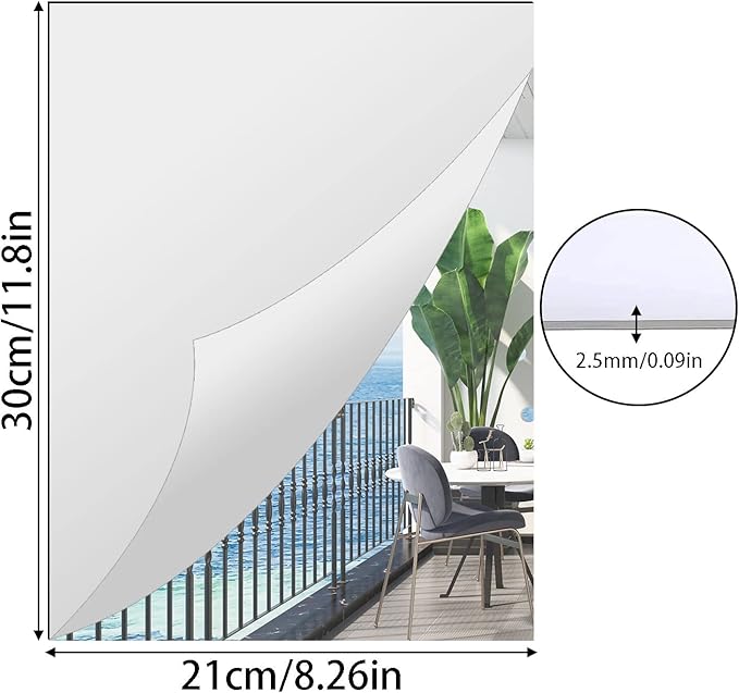4Pcs Acrylic Mirror Sheets, 8"x12" Wall Mounted Mirror Tiles Self Adhesive Mirror Stickers Frameless Full Body Mirror Tiles for Wall Bedroom Bath Home Decor