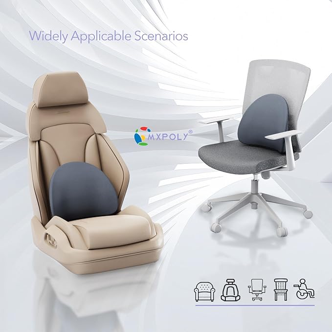 Lumbar Support Pillow for Office Chair - Ergonomic Memory Foam Back Support for Office Chair, Office Chair Back Support Cushion for Back Pain, Ideal Back Support Pillow for Car & Office, Gray