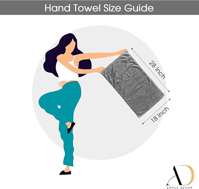 Ample Decor Bathroom Hand Towels 18 X 28 Inch 600 GSM 100% Cotton, Highly Absorbent - 2 Pcs Yellow