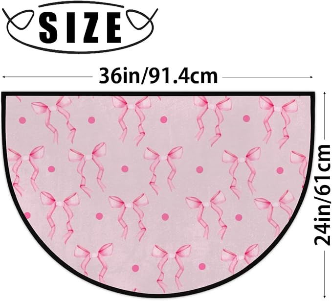 Half Round Doormat Pink Bow Rug Valentine's Day Decorative Mats Half Moon Kitchen Mat Cute Bathroom Rug Washable for Living Room Bedroom Decorative Gift