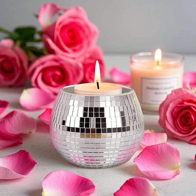 Disco Ball Planter, Disco Ball Vase, Flower Pot Containers with Silver Mirror Glass for Wedding, Birthday, Party, Bar, Office (Silver, 3 * 4 * 4 inch)