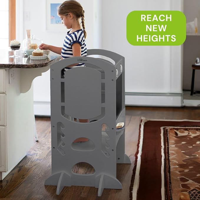 Little Partners Learning Tower Limited Edition Toddler Tower Step Stool Activity Center, Wooden Kids Learning Tower Standing Platform with Adjustable Height, Chalkboard, Safety Rails (Earl Grey)
