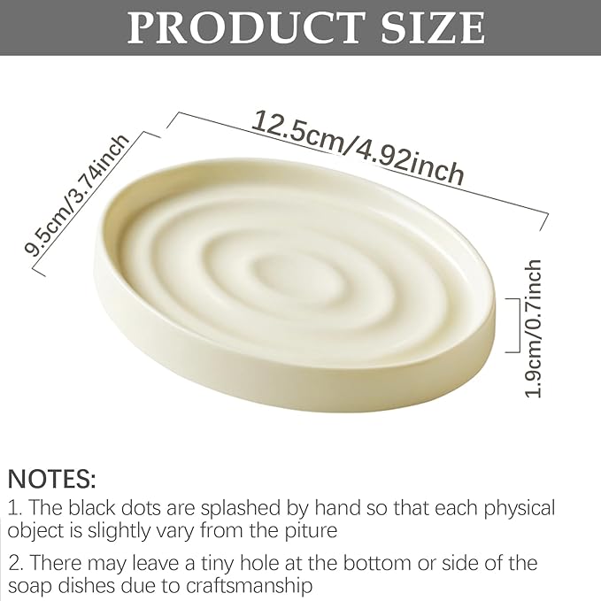 Ceramic Soap Dish Creamy Yellow Modern Soap Bar Holder Porcelain Solid Chic Trays Saver for Shower Bathroom Tub Razor Kitchen Keep Soap Bars Dry, Easy to Clean, 4.92" L x 3.74" W