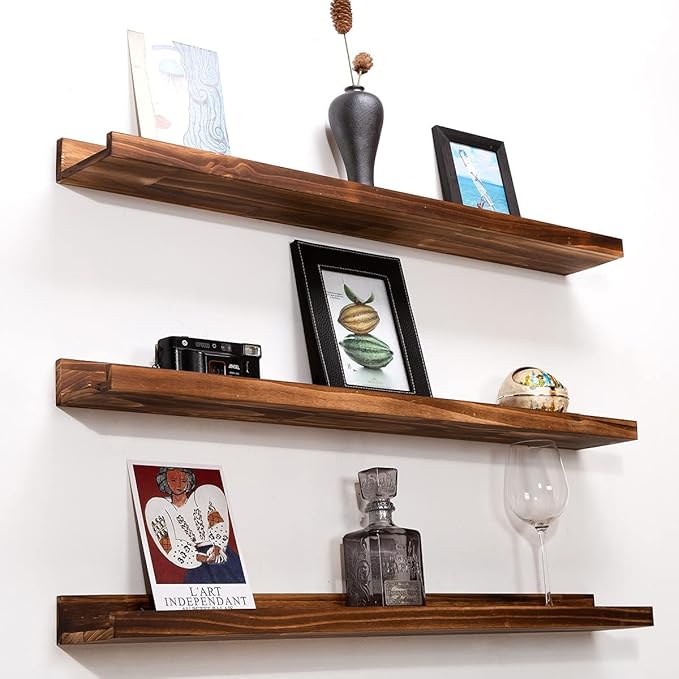 MBYD 36 Inch Floating Shelves for Wall Set of 3, Wall Mount Carbonized Black Picture Ledge Nursery Bookshelf for Bedroom, Living Room, Office, Kitchen, Set of 3 Same Dimensions