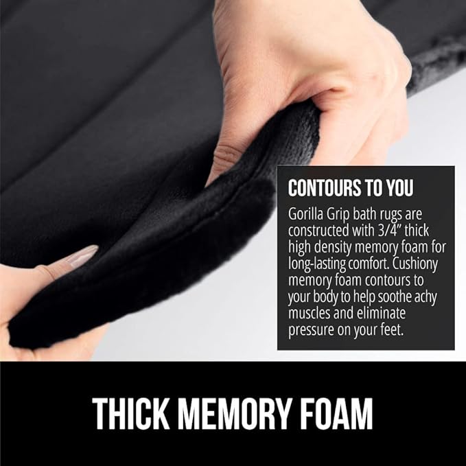 GORILLA GRIP Memory Foam Bath Mat, Soft Absorbent US Designed Bathroom Rug, Gripping Dots Machine Washable Bathmat, Cushioned Floor Mats, Shower Sink Rugs Room Décor Accessories, 30x20 Black