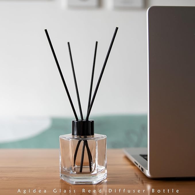 4PCS Glass Reed Diffuser Bottle Empty Diffuser Jars with Black Caps and Sticks Set 100ML 3.52Ounce Fragrance Accessories Use for DIY Essential Oils Home Fragrance