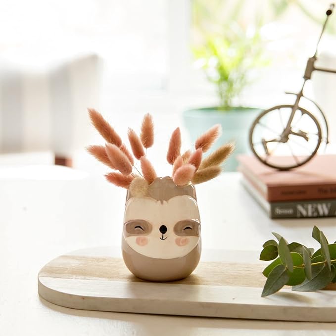 Sloth Animal Ceramic Planter for Indoor and Outdoors, 3 x 3 x 4 in., Cute Hand Painted Designed in Argentina, Convenient Drain Hole
