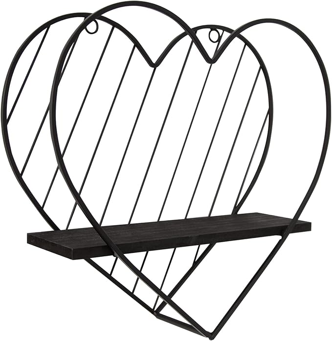Afuly Floating Shelves - Black Wall Shelf, Heart Shaped Modern Minimalist Storage Rack Organizer for Bedroom, Bathroom, Living Room Home Decor