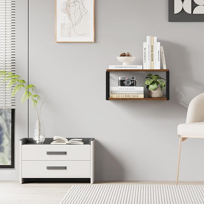 Floating Nightstand, Wood Bedside Shelf Wall Mounted Nightstand, Floating Bedside Table for Bedroom, Living Room, Bathroom, Kitchen, Office (Vintage Brown)