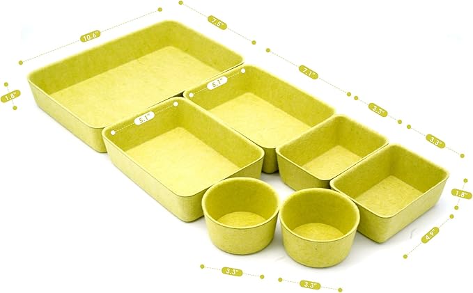 Welaxy Drawer organizers tray Felt storage bins office Desk dividers Morandi Colors Shallow Box 7-Piece round (Linden green)