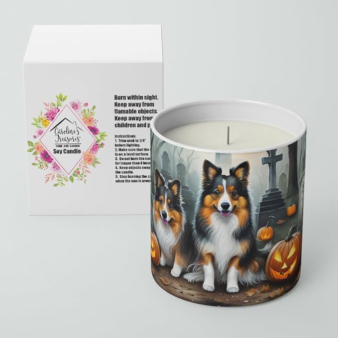 Caroline's Treasures DAC2053CDL Sheltie Spooky Halloween Decorative Soy Candle Nature Soy Wax Essential Oil Home Decor Ideal for Bedroom Kitchen Bath Office Gift, 10 oz