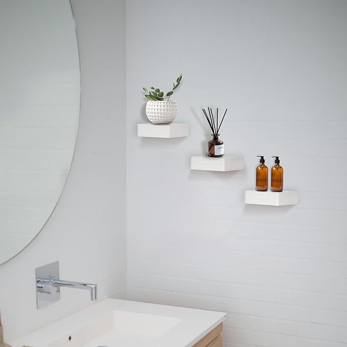Small Floating Shelf,Set of 3 Display Ledges for Wall,Mini Shelves,Rustic Wood Shelf for Bedroom Living Room Bathroom Kitchen (6 Inch, Rustic White)