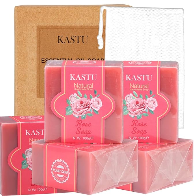 5PCS Rose Oils Soap Bar for Face & Body,Moisturizing,Softer Skin,Natural Handmade,Hypoallergenic Beauty Bar Sensitive Skin With Gentle Cleanser,Men and Women
