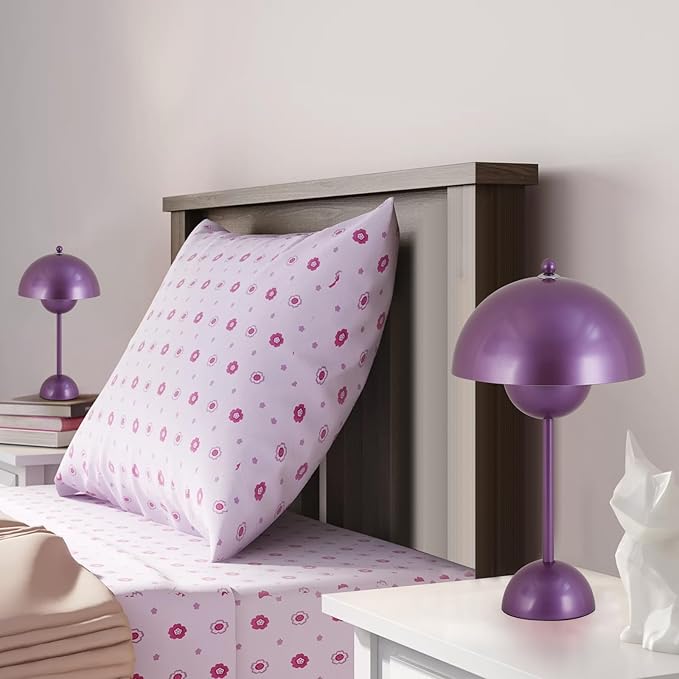 COSYLUX Modern Small Table Lamp for Bedroom, Cute Dome Shade Reflecting Light Reading Lamp for Living Room, Kid's Room, Study, Office, Beside Bedside Nightstand Desk Lamp(Pearl Purple)