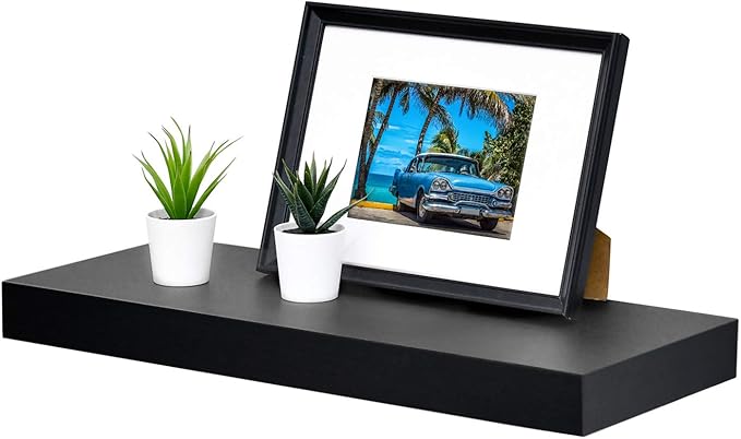 WELLAND 24 inch Black Mission Floating Shelves for Wall, Bathroom Wall Mount Shelves, Wood Modern Display Shelves, Book Shelves,for Bedroom,Living Room and Kitchen