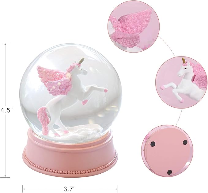 Unicorn Snow Globes for Girls, 100MM Pink Glitter Glass Snowglobe, Christmas Birthday Gifts for Friends, Wife(Pink)