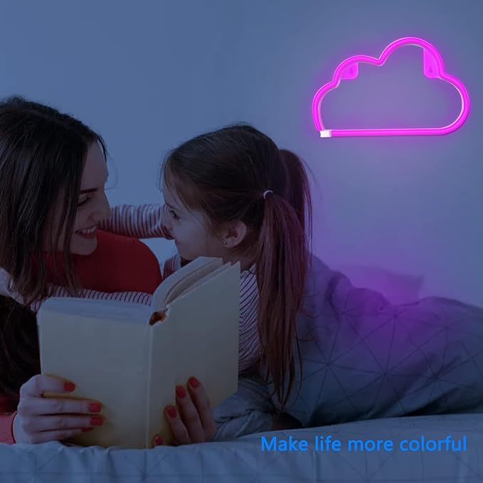 LED Cloud Neon Light for Wall Decor, Battery or USB Powered Cloud Sign Shaped Decoration Wall Lights for Bedroom Aesthetic Teen Girl Kid Room Christmas Birthday Wedding Party Pink