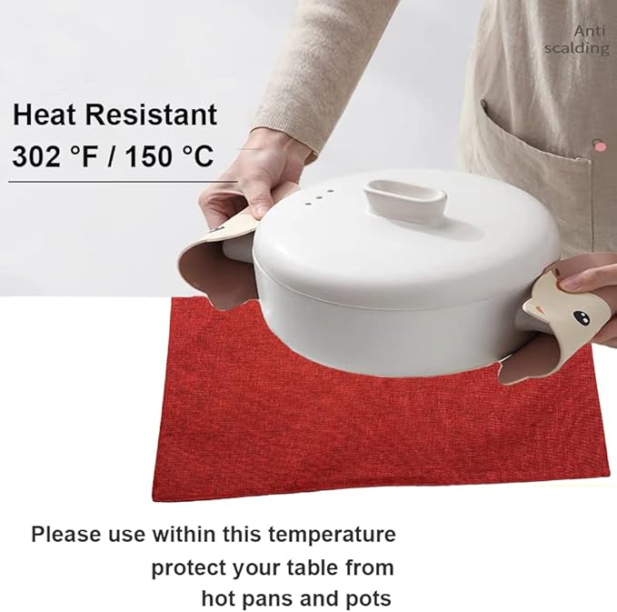 Weabetfu Cloth Placemats Set of 6 Heat Resistant Dining Table Placemmats Cotton Linen Machine Washable Kitchen Table Mats Wrinkle Free Thick Fabric Place Mat,Easy to Clean,13"x19",Burgundy