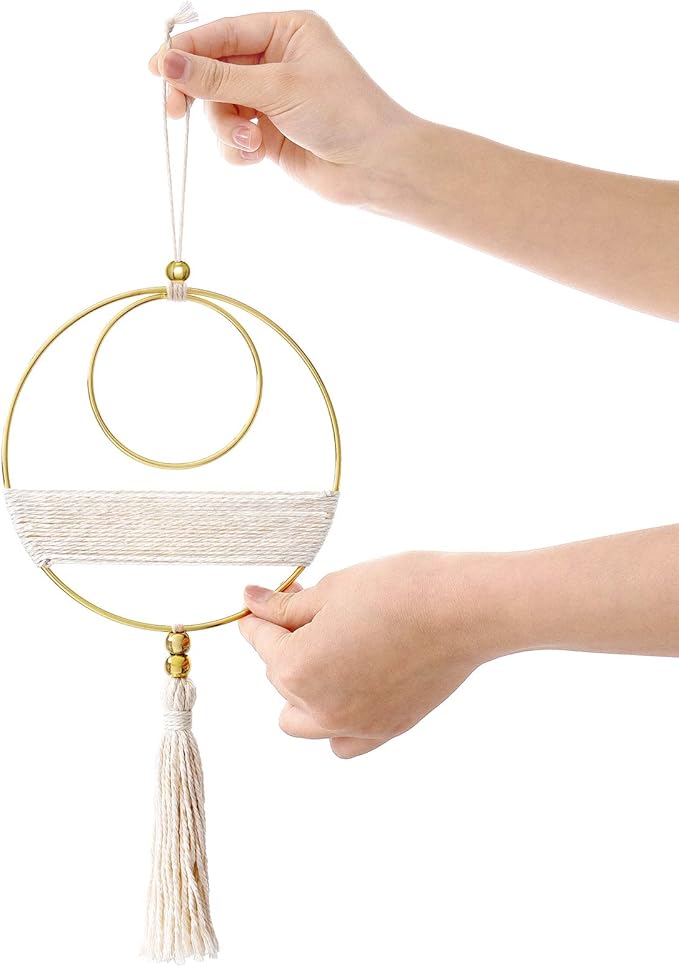 Mkono 2 Pcs Small Macrame Wall Hanging Boho Decor Cute Home Art Ornament with Gold Metal Ring for Bedroom Living Room Nursery Bathroom, 12.6''H x 7.6''W and 11.5''H x 5.9''W, X-Small