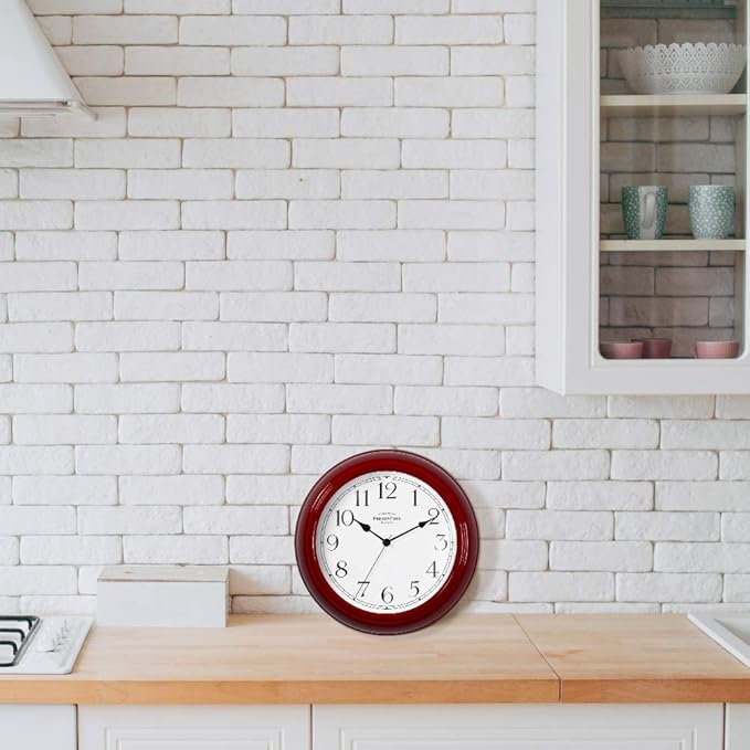 Presentime & Co Chic Home Collection 10" Molly Clock, Silent No Ticking, Red Color. Modern Decorative Wall Clock for Kitchen, Kid's Room, Bathroom, Bedroom, and Office