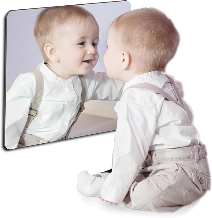 Kids Safety Shatterproof Mirror for Wall, Plastic Wall Mounted, Unbreakable Acrylic Non-Glass, 1/8" Thick, 8"x8", Great for Bedroom, Kids' Rooms