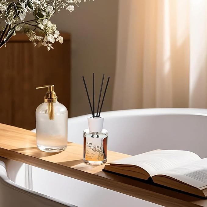 Reed Diffuser - Sea&Guaiac Wood 4.06oz (120ml) 1 Pack Essential Oil Reed Diffuser Set with 8 Sticks, Long Lasting Fragrance for Home, Bathroom, Bedroom, Room, Decor