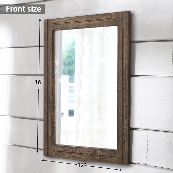 AAZZKANG Rustic Wood Mirror Rectangle Decorative Wall Hanging Mirrors with Frame for Bedroom Living Room Bathroom Home Entryway