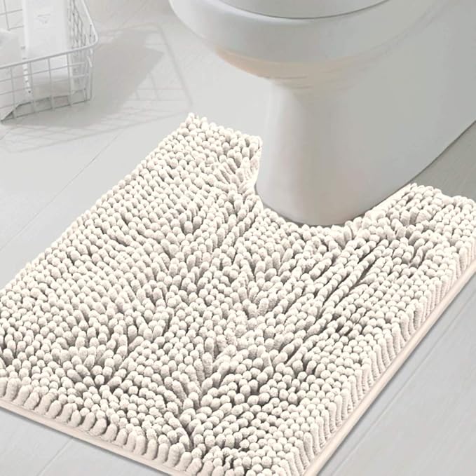 H.VERSAILTEX Toilet Mat U Shaped Bathroom Rugs Bath Mats for Bathroom Non Slip Luxury Chenille Bath Mat U Shape 20x24 Extra Soft and Absorbent Shaggy Rugs Washable Dry Fast - Ivory
