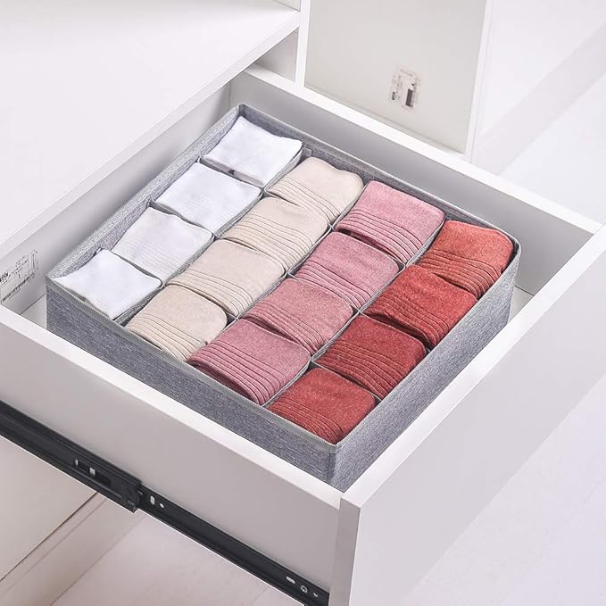 Qozary 2 Pack Socks Underwear Drawer Organizer Divider, 24 Cell or 16 Cell Collapsible Cabinet Closet Organizer Storage Boxes for Clothes, Socks, Lingerie, Underwear, Ties