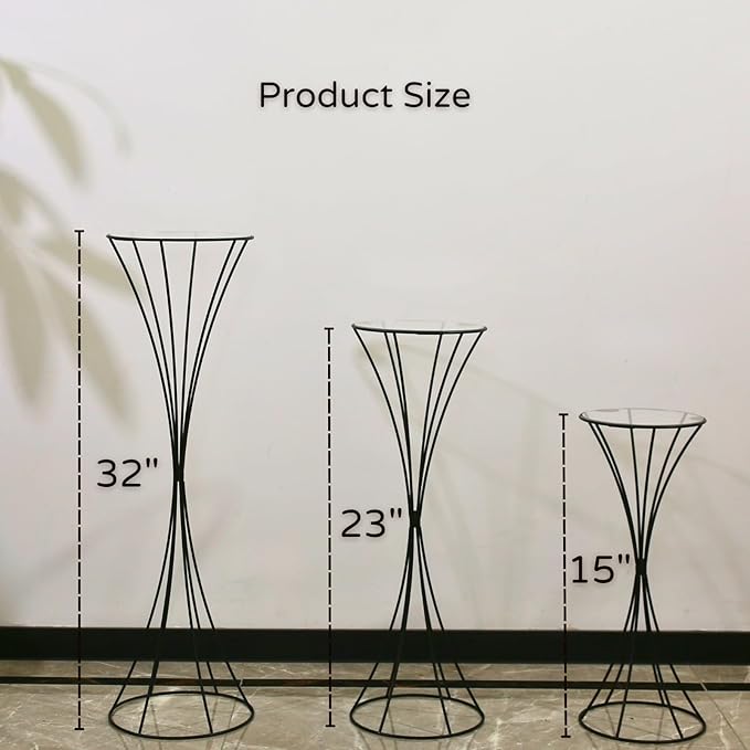3PCS Hourglass Black Plant Stand Flower Stand for Party, Tall Metal Pedestal Stands for Display Decoration Birthday Wedding Living Room Patio Decor Backdrop
