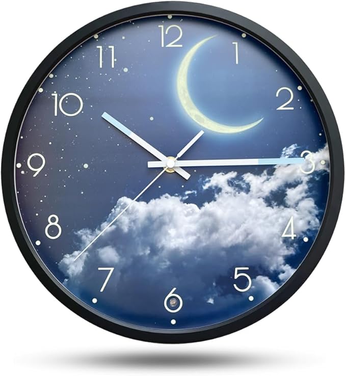 OCEST 12 Inch Night Light Wall Clock for Bedroom, Silent Battery-Operated Wall Clock Glow in The Dark for Living Room/Kitchen, Large Digital Display Kids Birthday Present-Moon