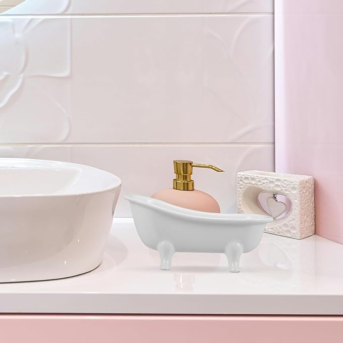 VOSAREA Ceramic Mini Bathtub Soap Dish Clawfoot Bathroom Soap Dish Succulent Pot Bonsai Cactus Flower Pot Vase Holder Makeup Organizer Container Hamster Bathtub Bar Soap Tray