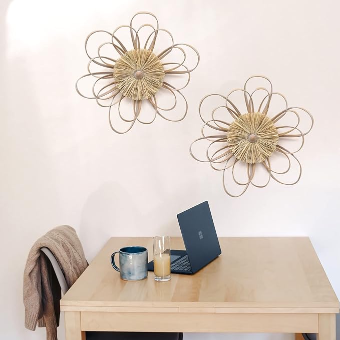 Adeco Large Metal Flower Wall Sculptures for Living Room, Bedroom, Bathroom (Wooden Flower)
