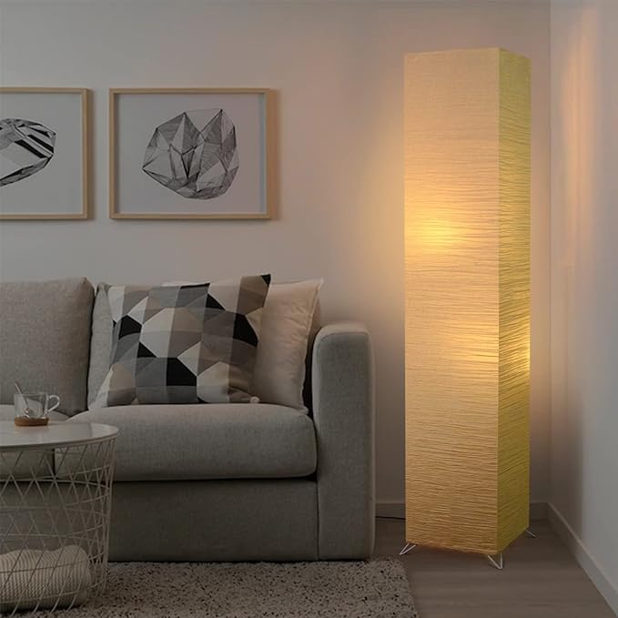 Modern Floor Lamp, Dimmable 3 Levels Brightness Paper Tall Lamp Standing Lamps with Lampshade, 55'' Minimalist Floor Lamps for Office, Kids Room, Reading, Home Decor (Light Beige)