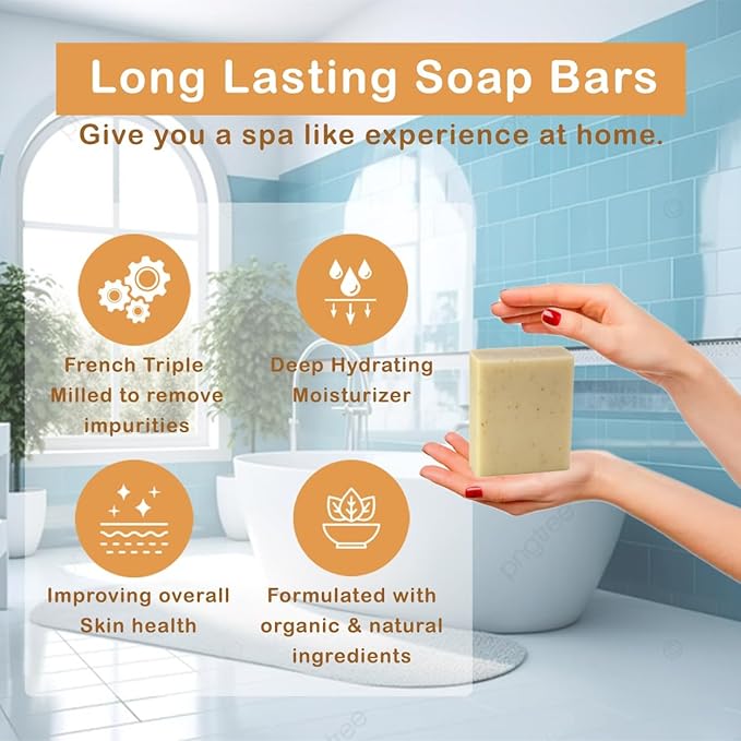 Almond Scented Natural Soap Bars (5 Bars), 3.5oz Moisturizing French Triple Milled Soap Bars Enriched with Shea Butter - Pure Plant Oil Bath & Body