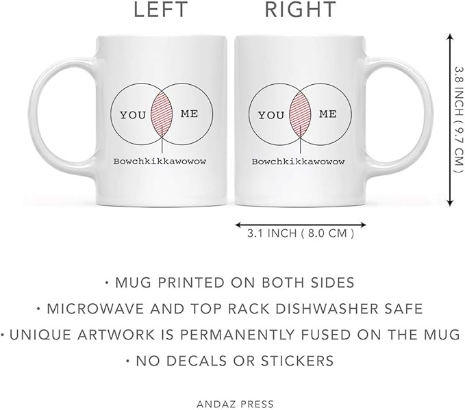 Andaz Press Valentine’s Day Funny 11oz. His Her Couples Coffee Mug Gift, You Me Bowckikkawowow, 1-Pack, Gift Box