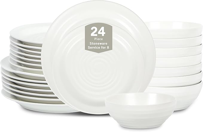 Stone Lain Orbit 24-Piece Dinnerware Set Stoneware, White