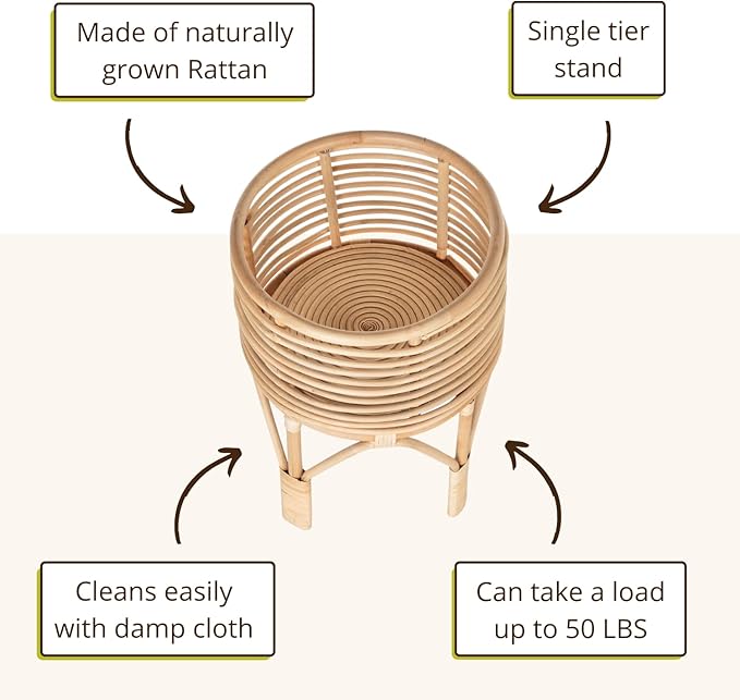 KOUBOO Rattan Indoor Plant Stand, Small, Natural Planter Brown