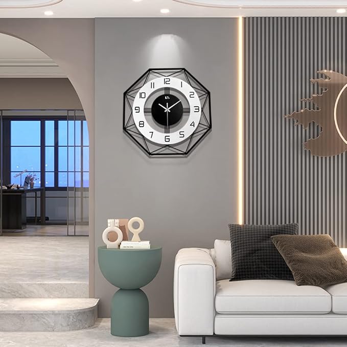 Modern Wall Clock for Bedroom Big Silent Large Decorative Wall Watch for Living Room Decor Black Office Kitchen Non Ticking Metal Indoor Wall Clock 17 Inch