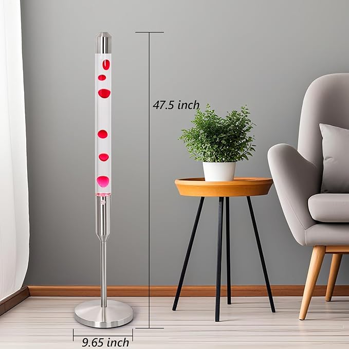 47.5-Inch Liquid Motion Lamp,Magma Lamp, Mood Relaxation Light,Suitable for Home Decoration, Living Room, Office, Bedroom, café (47.5 inch Clear Water red Wax/Silver)