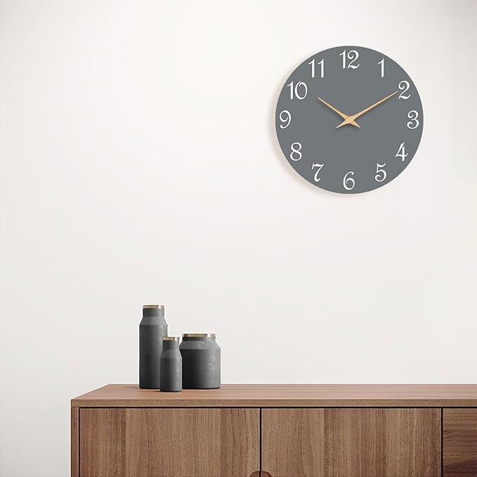 Wall Clock, 10 Inch Modern Wall Clocks Battery Operated, Silent Non Ticking Clock Decorative for Kitchen, Living Room, Bathroom, Office, Bedroom(Gray)