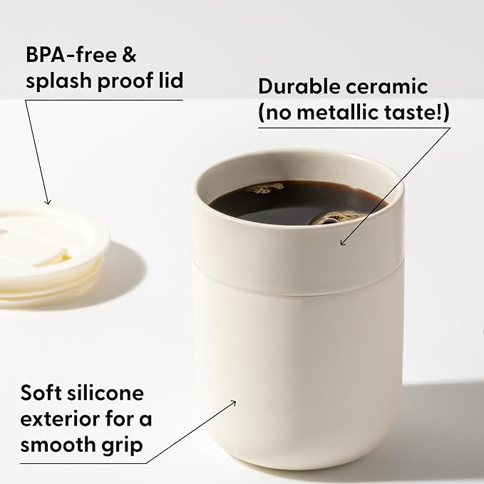 W&P Porter Ceramic Mug w/ Protective Silicone Sleeve, Terrazzo Cream 12 Ounces | On-the-Go | Reusable Cup for Coffee or Tea | Portable | Dishwasher Safe