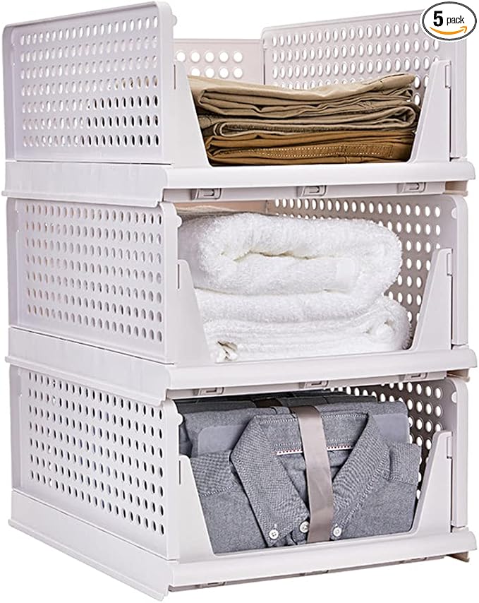 yazi 3 Pack Plastic Drawer Organizer, Stackable Storage Bins Foldable Wardrobe Clothes Shelf Baskets, Folding Containers Bins Cubes Closet Organizer Storage Drawers 3L