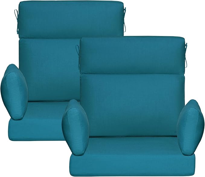 Sunbrella Outdoor High Back Chair Cushion, 2 Pack 48 x 24 inches Patio Chair Cushions Water Repellent Rocking Cushions Indoor Furniture Seat Pad with 2 Pillows, Spectrum Peacock