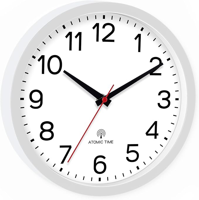 AKCISOT Atomic 10 Inch Wall Clock Analog Clocks for Indoor Kitchen-Silent Battery Operated Clock for Bedroom Office Classroom Living Room(White)