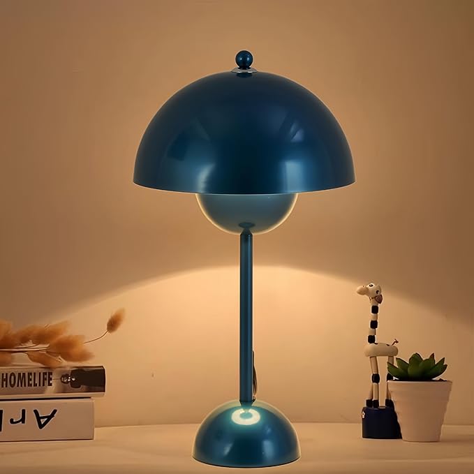 COSYLUX Modern Small Table Lamp for Bedroom, Cute Dome Shade Reflecting Light Reading Lamp for Living Room, Kid's Room, Study, Office, Beside Bedside Nightstand Desk Lamp(Pearl Blue)