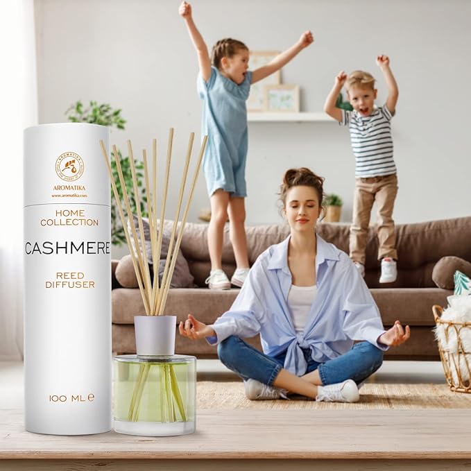 Reed Diffuser Cashmere 3.4 Fl Oz - Room Diffuser - Scented Diffusers with Bamboo Sticks - Home Fragrance - Air Freshener - Warm Scent - Fragrance for Living Room