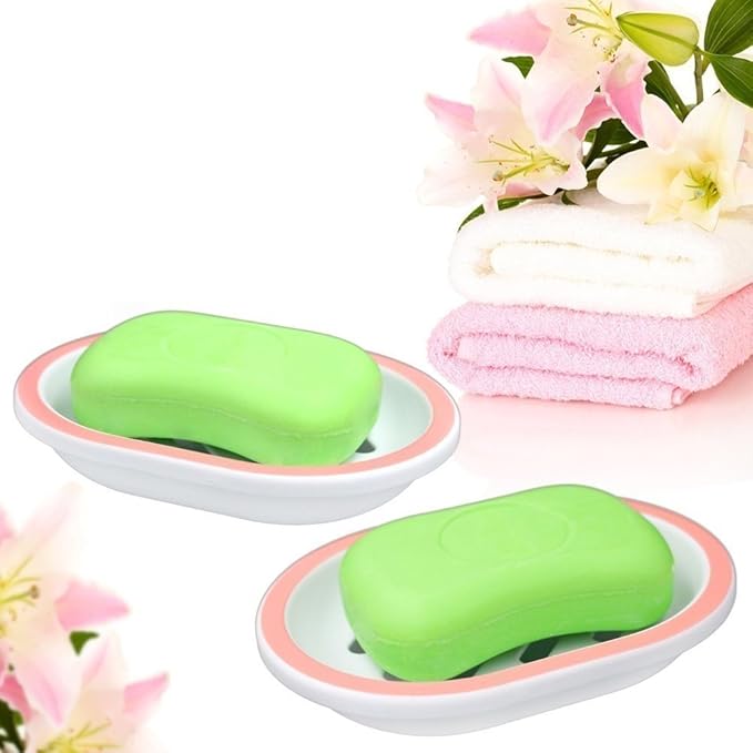 Topsky 2-Pack Soap Dish with Drain, Soap Holder, Soap Saver, Easy Cleaning, Dry, Stop Mushy Soap (White-Pink)