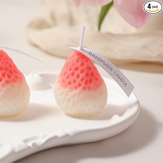 Strawberry Shaped Scented Candle,4PACK 75G Fruit Aroma Soy Wax Decorative Candle for Table Photo Prop Birthday Gift,Prefect for Meditation Stress Relief Mood Boosting Bath Yoga (Pink&White)